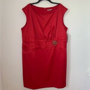 Eliza J Red Satin Formal Cocktail Sheath Dress